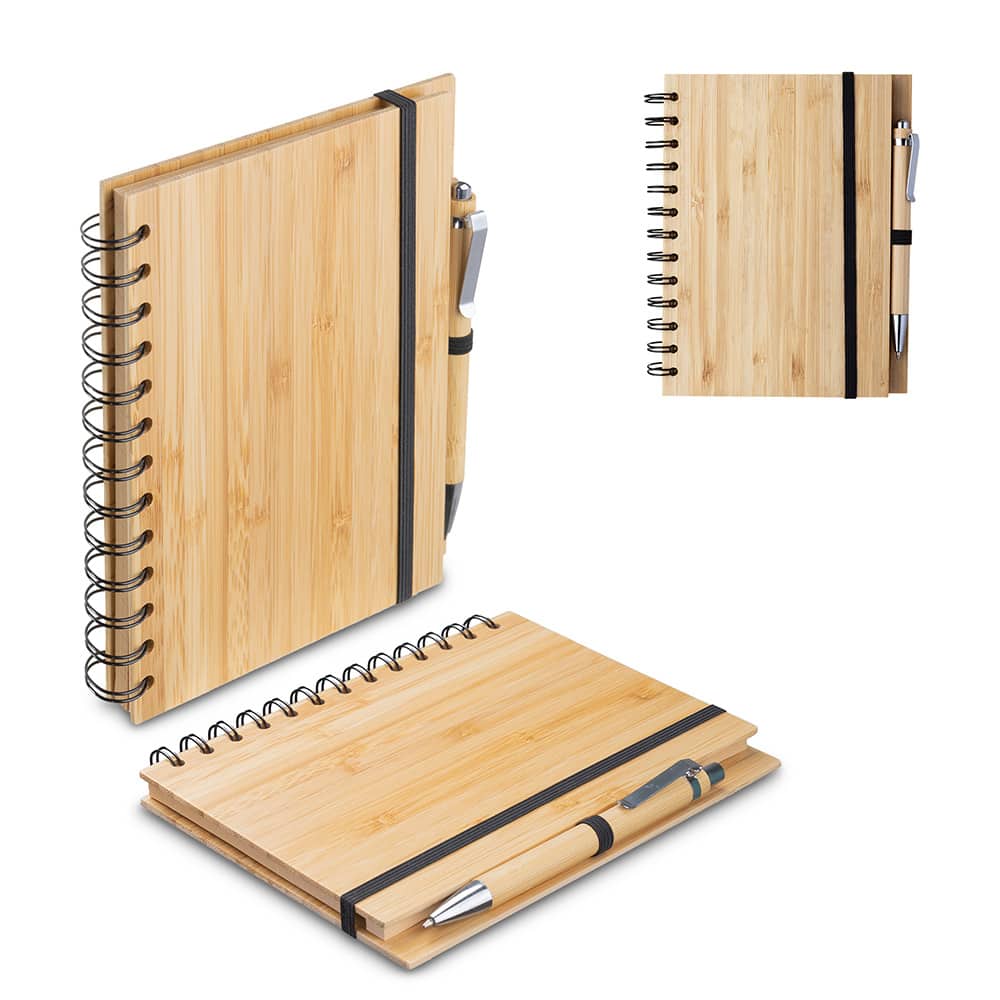 Caderno B6 Capa em Bambu com caneta 18x13cm
