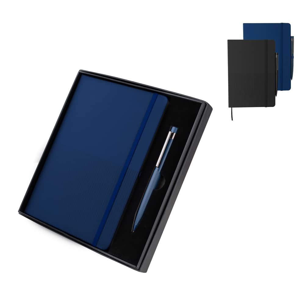 Kit escritório contendo, caderno A5 com elástico e Caneta