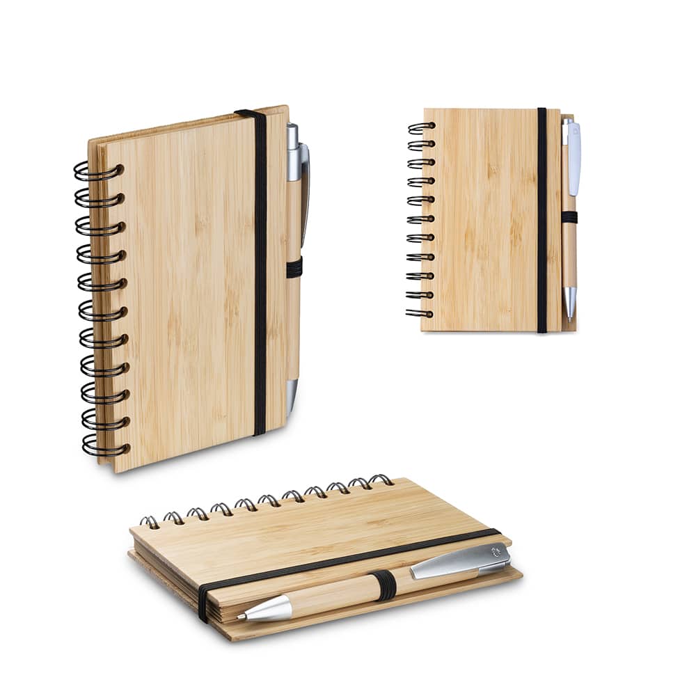 Caderno A6 Capa em Bambu com caneta 14x09cm